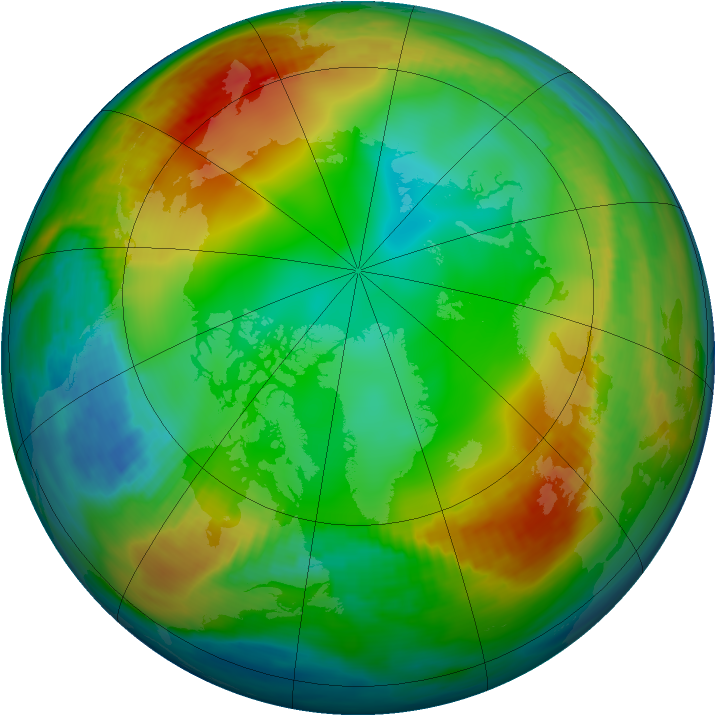 Arctic ozone map for 25 December 1985